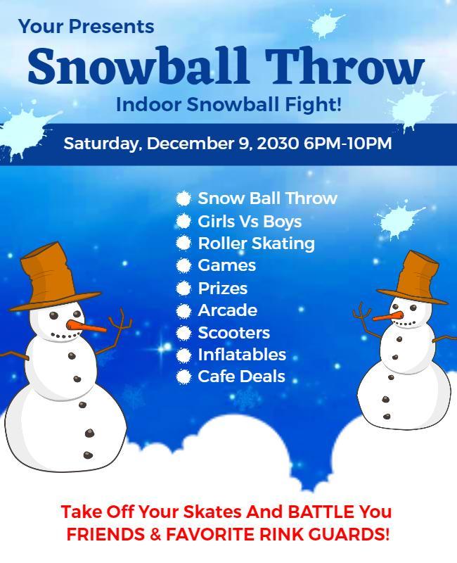 Festive Blue Indoor Snowball Fight Event Poster Template