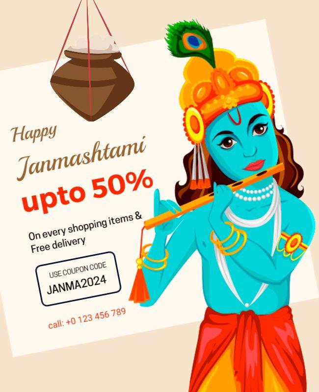 Festive Blue Janmashtami Sale Promotion Poster Template