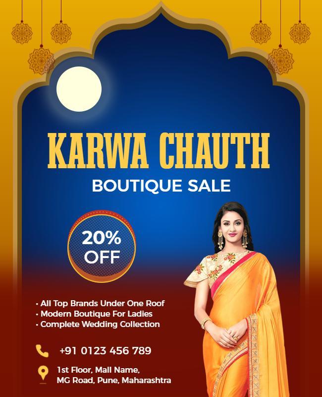 Festive Blue Karwa Chauth Boutique Sale Poster Template