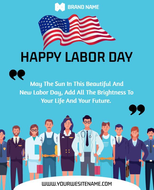 Festive Blue Labor Day Celebration with American Flag Poster Template