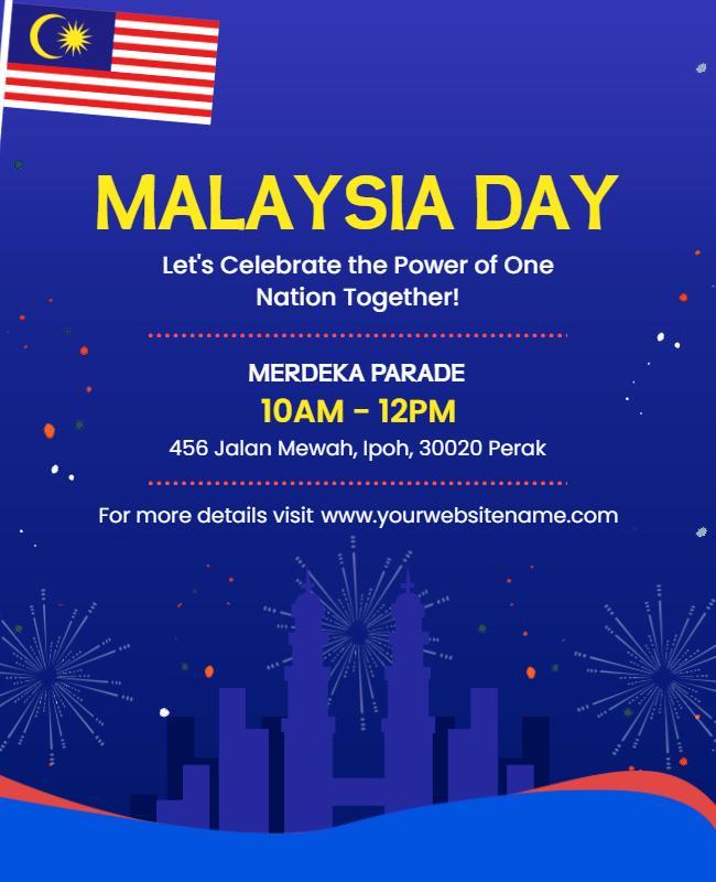 Festive Blue Malaysia Day Merdeka Parade Celebration Poster Template