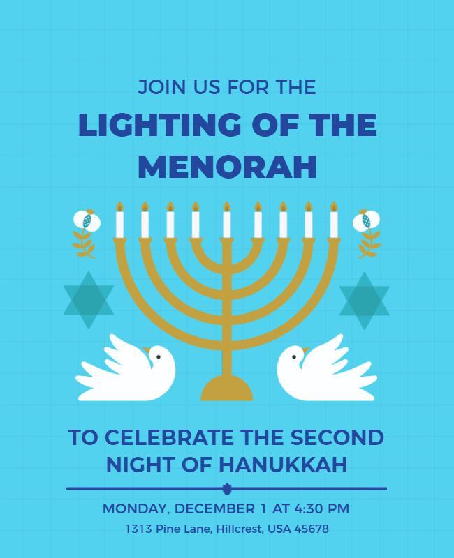 Festive Blue Menorah Lighting Hanukkah Celebration Poster Template