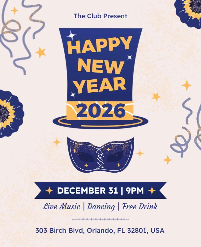 Festive Blue New Year Countdown Celebration Flyer Template