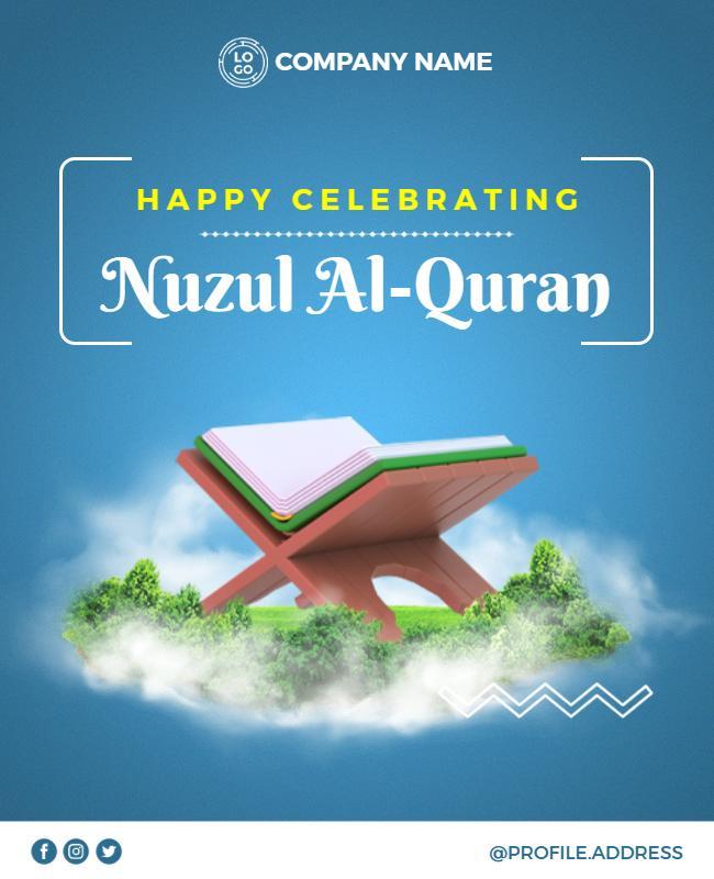Festive Blue Nuzul Al-Quran Celebration Poster Template