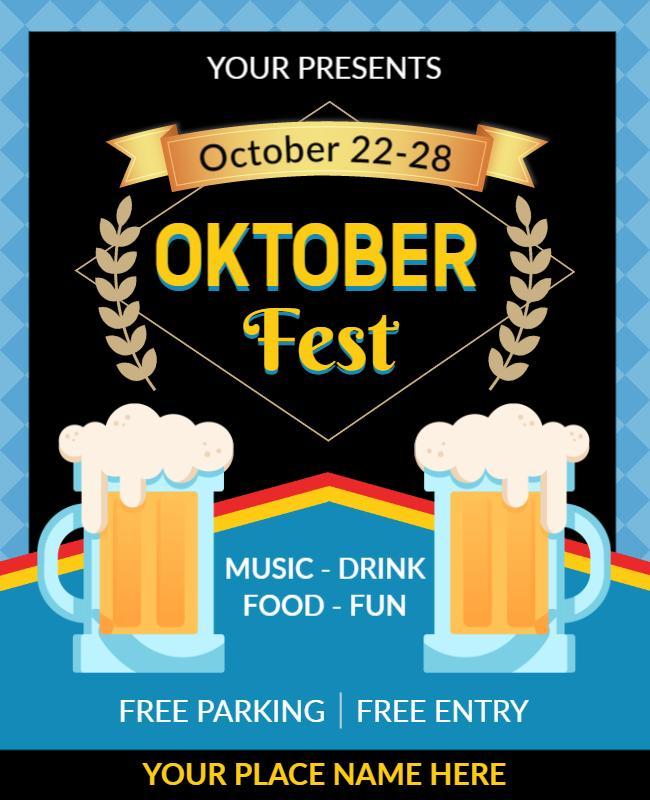 Festive Blue Oktoberfest Beer Celebration Poster Template