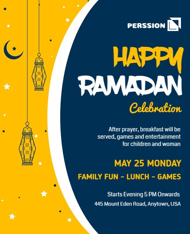 Festive Blue Ramadan Celebration with Lanterns Poster Template
