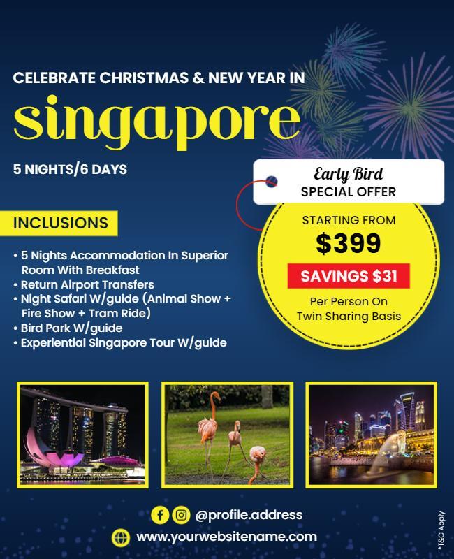 Festive Blue Singapore Christmas and New Year Tour Poster Template