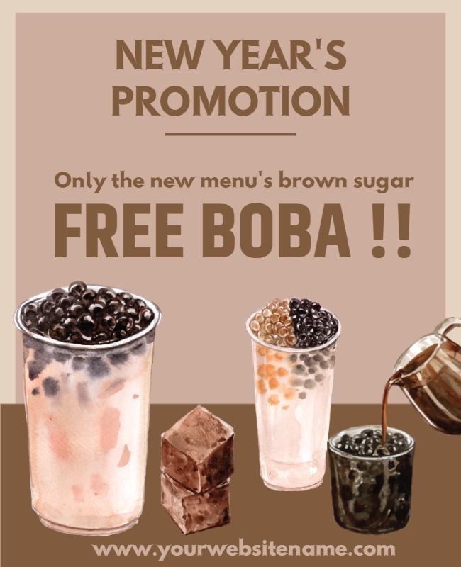 Festive Brown Sugar Free Boba New Year's Promotion Flyer Template