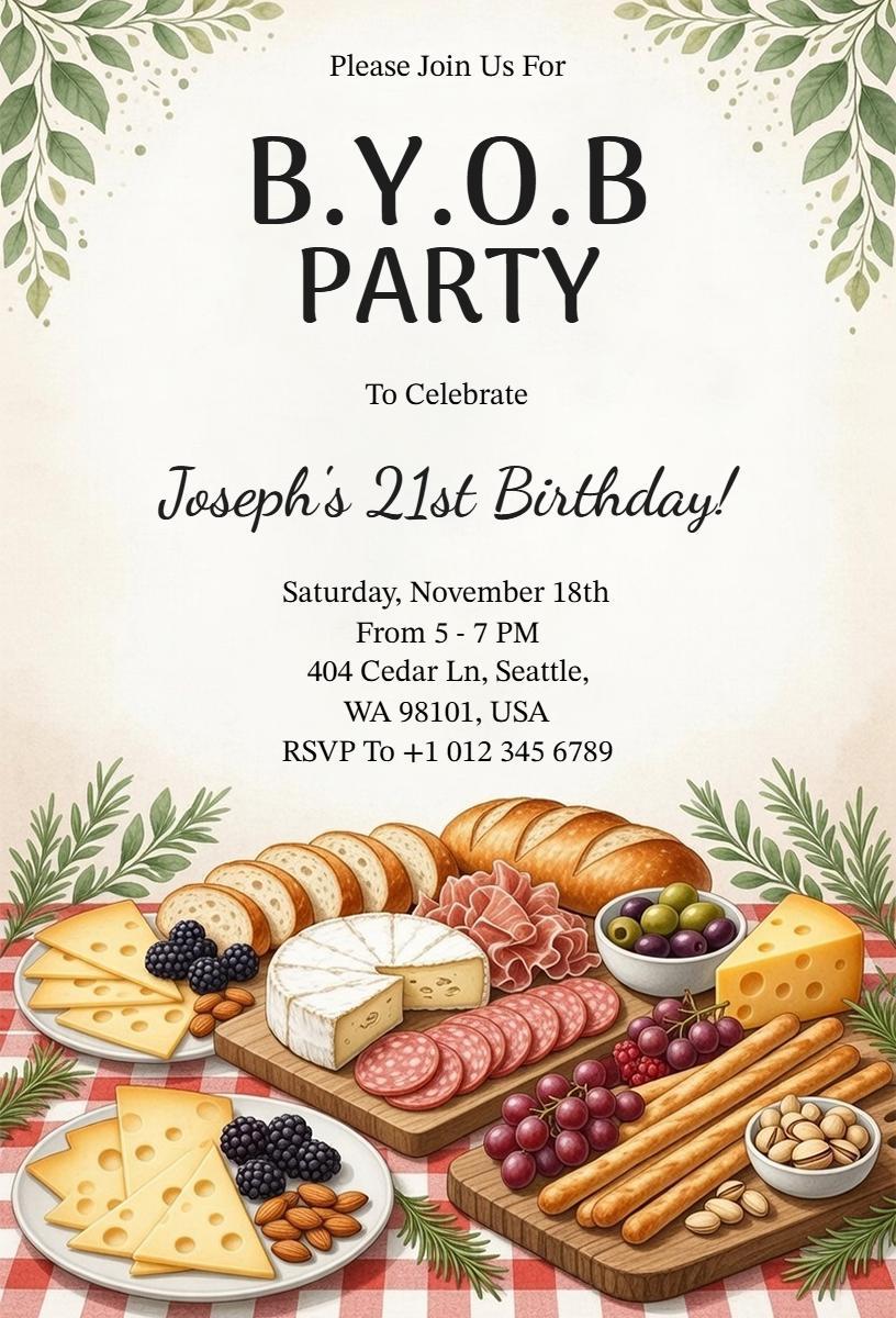 Festive BYOB 21st Birthday Celebration Invitation Template