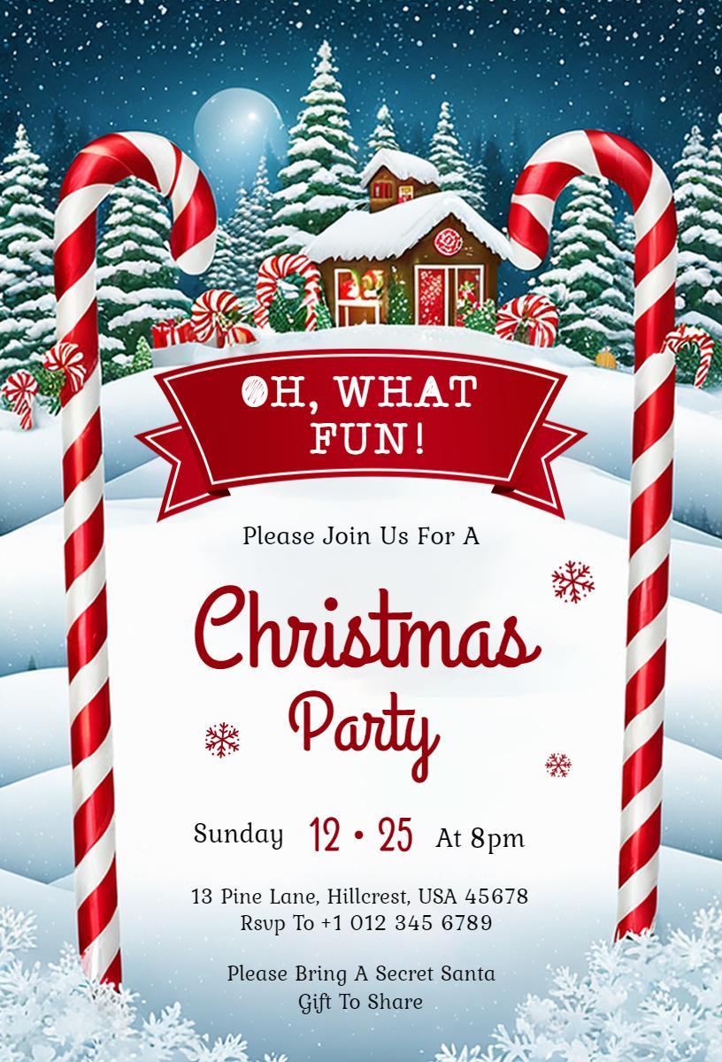 Festive Candy Cane Winter Wonderland Christmas Invitation Template