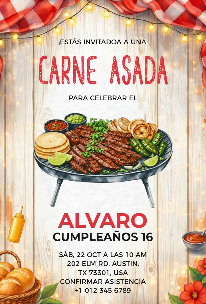 Festive Carne Asada Sweet 16 Birthday Celebration Invitation Template