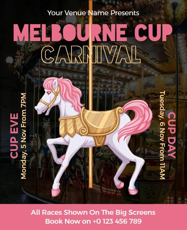 Festive Carousel Theme for Melbourne Cup Carnival Poster Template