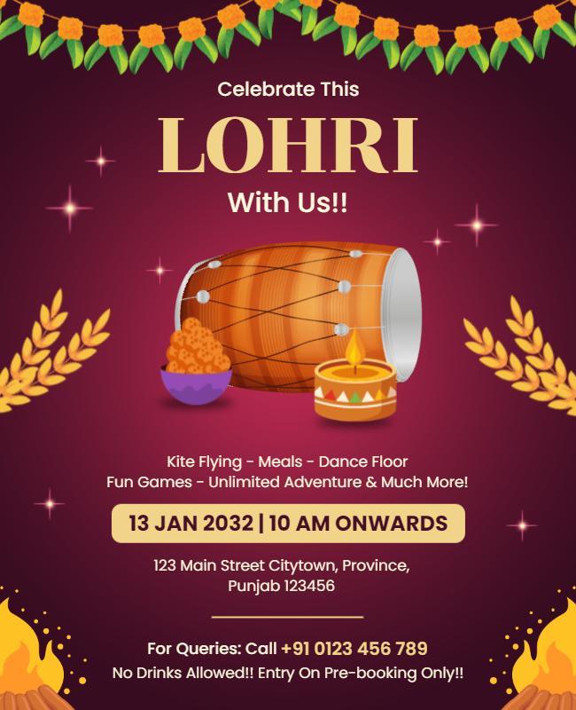 Festive Celebration of Lohri with Games and Dance Poster Template