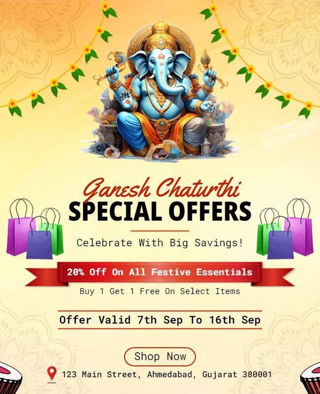 Festive Celebratory Ganesh Chaturthi Offers Poster Template