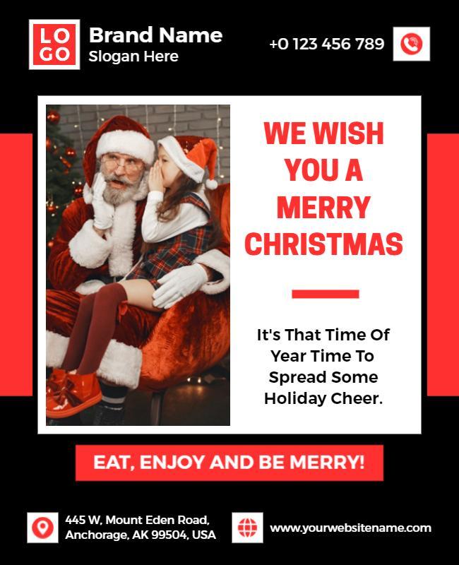 Festive Cheerful Santa Christmas Greeting Poster Template