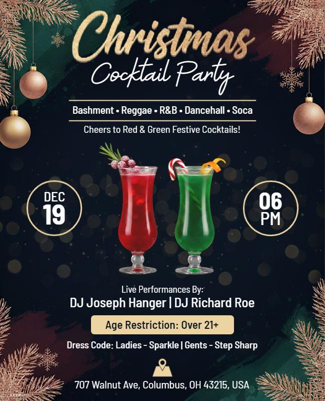 Festive Christmas Cocktail Celebration Party Flyer Template