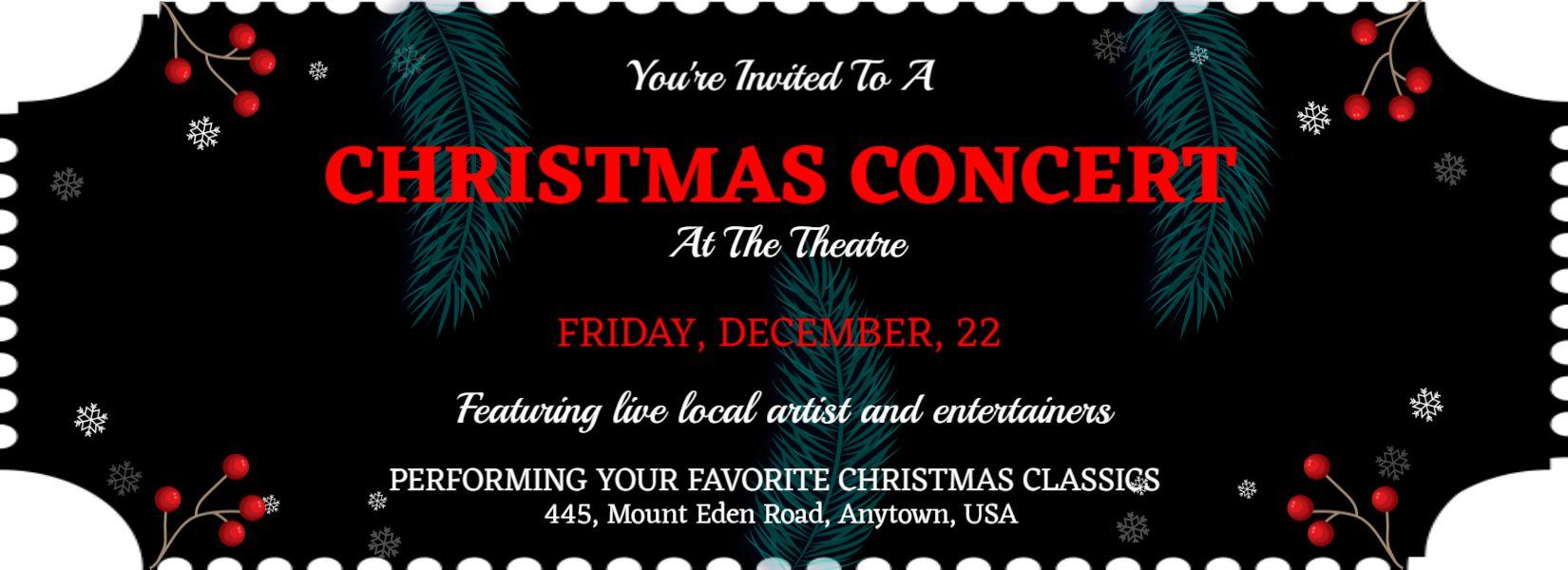 Festive Christmas Concert Theatre Ticket Invitation Template