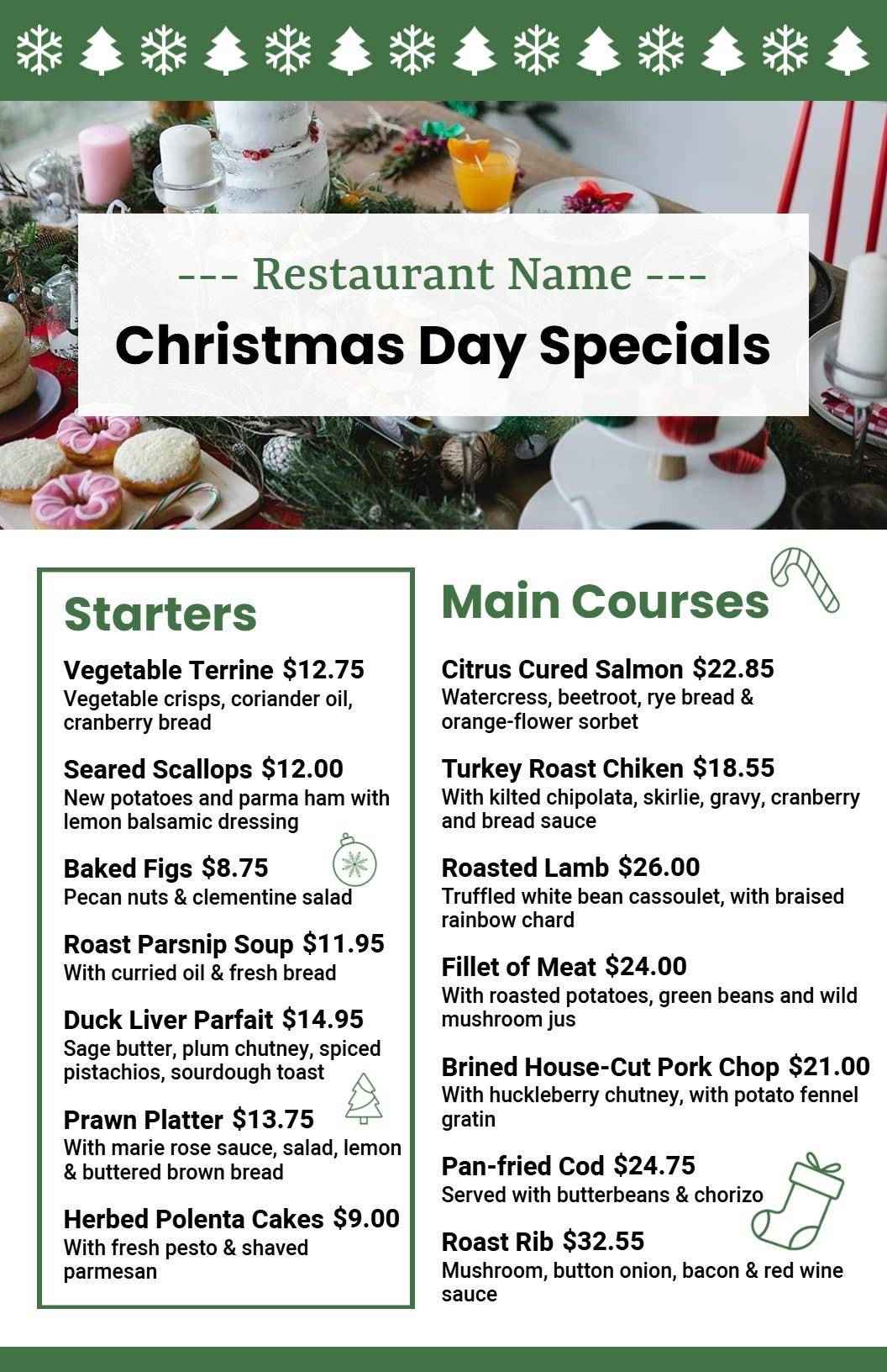 Festive Christmas Delicacies and Seasonal Favorites Christmas Menu Template