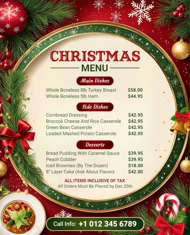 Festive Christmas Dinner Menu Flyer Template