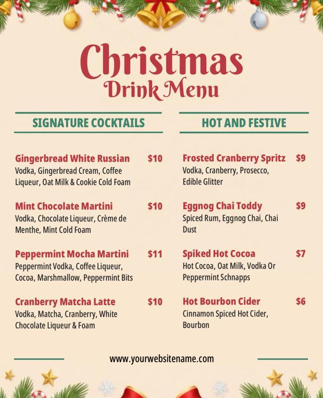 Festive Christmas Drink Menu Flyer Template