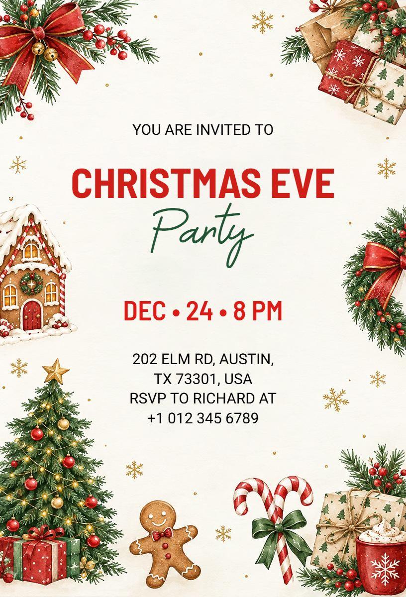 Festive Christmas Eve Party Invitation Template