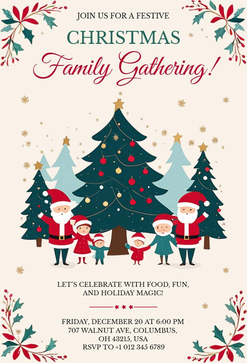 Festive Christmas Family Gathering Celebration Invitation Template