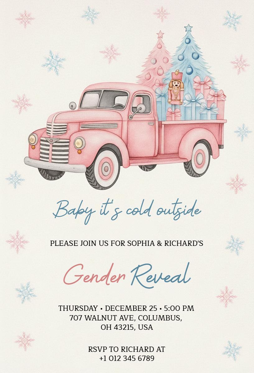 Festive Christmas Gender Reveal Celebration Invitation Template