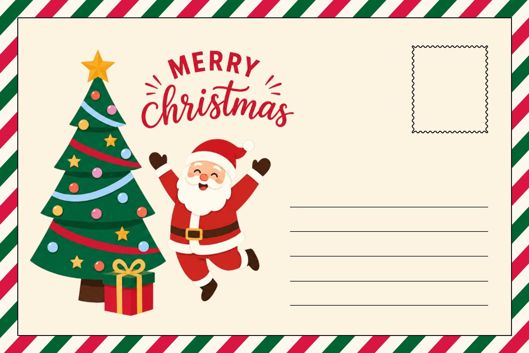 Festive Christmas Greeting with Santa and Cute Puppy Postcard Template