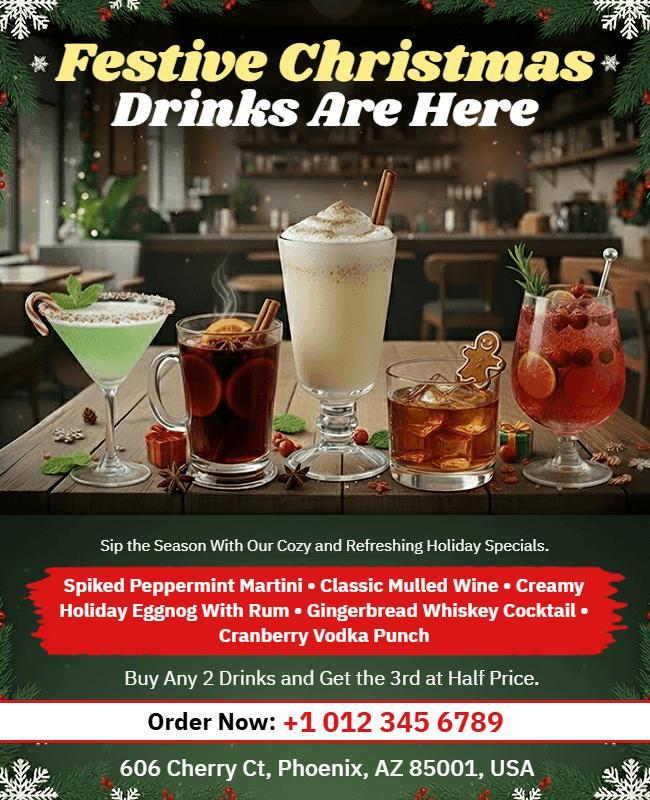 Festive Christmas Holiday Drink Specials Flyer Template