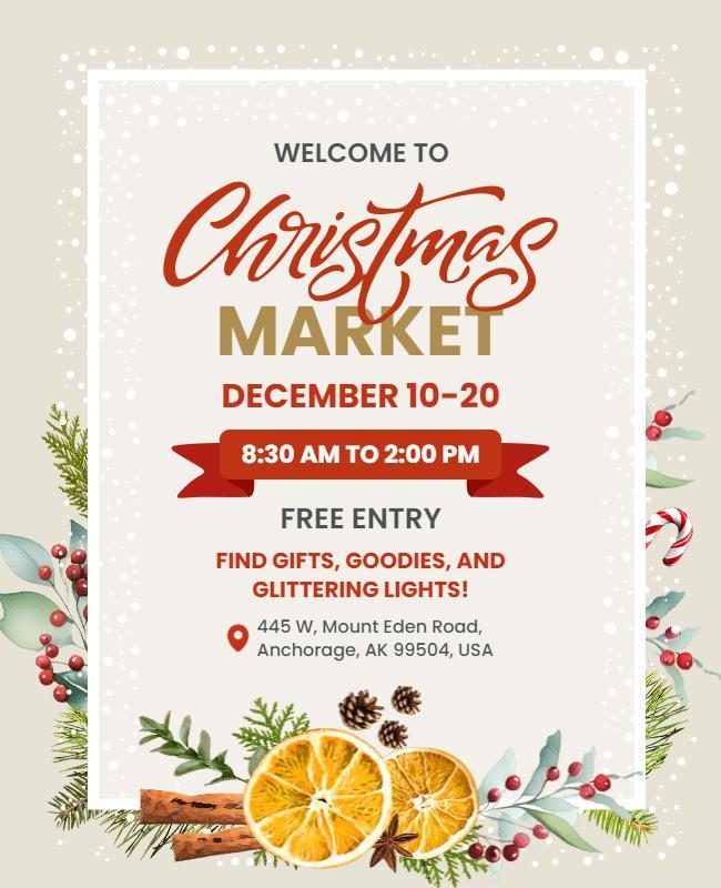 Festive Holiday Theme for Christmas Market Event Flyer Template