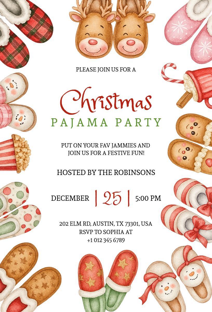 Festive Christmas Pajama Party Celebration Invitation Template
