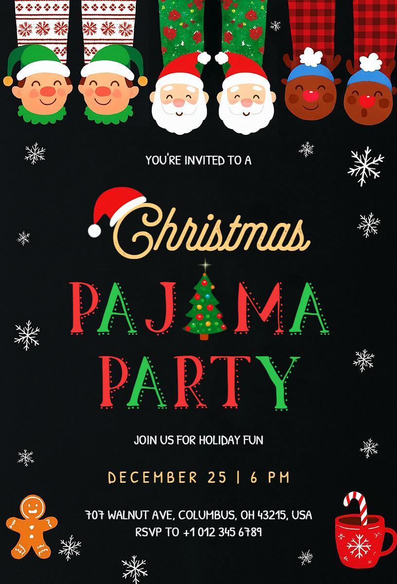 Festive Christmas Pajama Party Holiday Celebration Invitation Template
