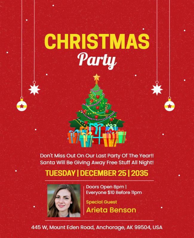 Festive Red Christmas Party Celebration Flyer Template