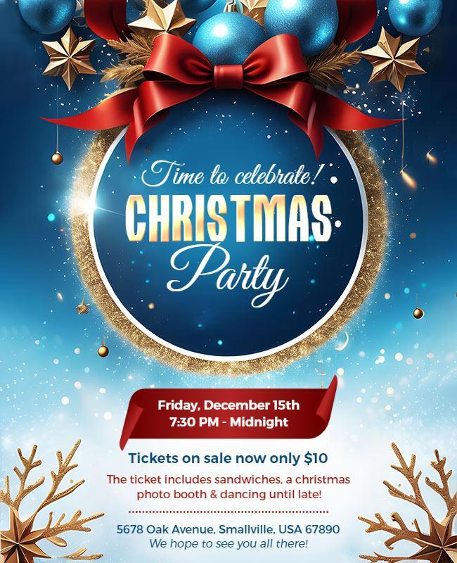 Festive Blue Sparkling Christmas Party Flyer Template