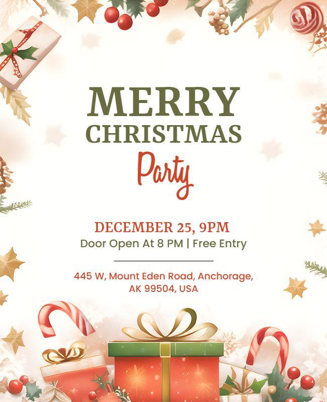 Festive Red and Green Merry Christmas Party Flyer Template