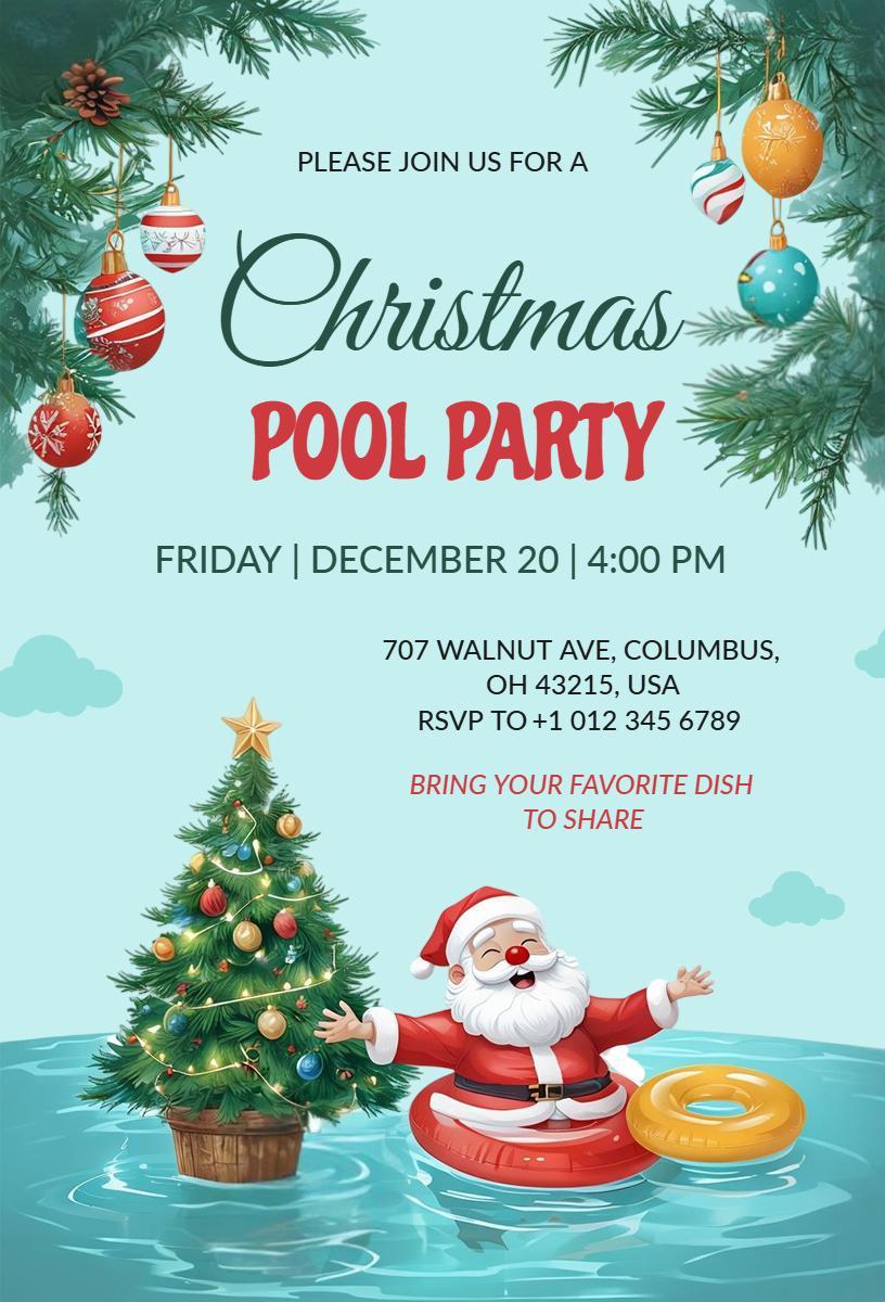Festive Christmas Pool Party Celebration Invitation Template