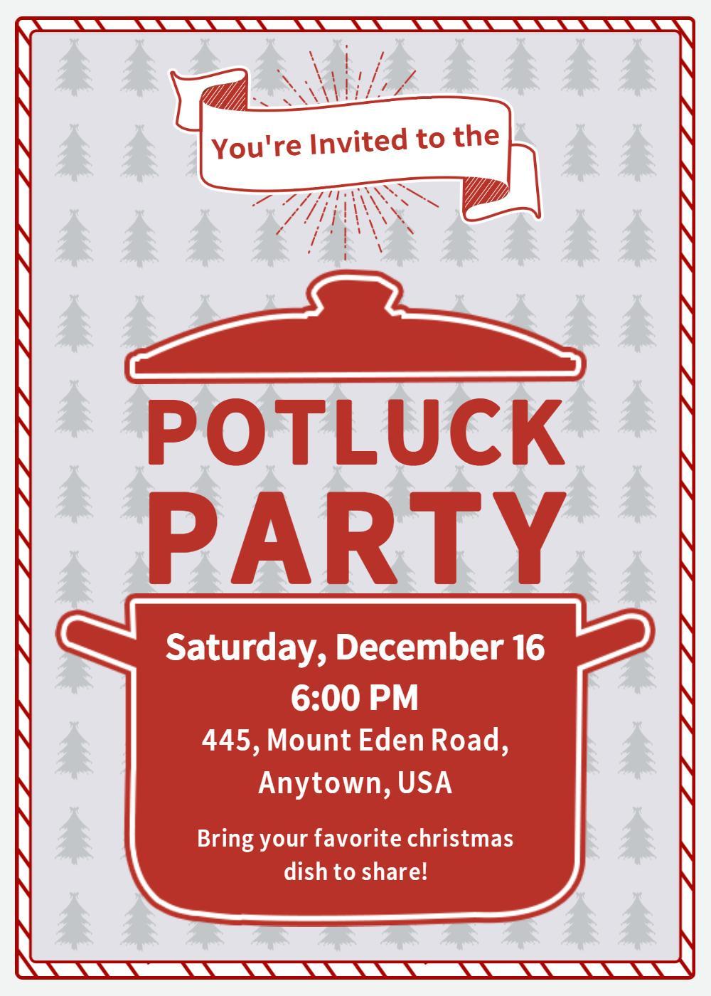 Festive Christmas Potluck Gathering Celebration Invitation Template