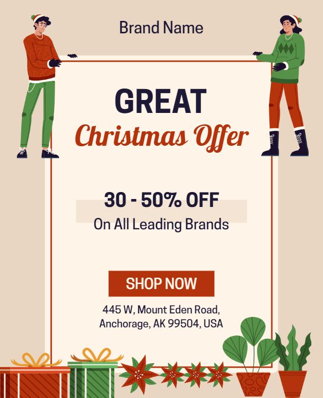 Festive Holiday Themed Christmas Sale Offer Flyer Template