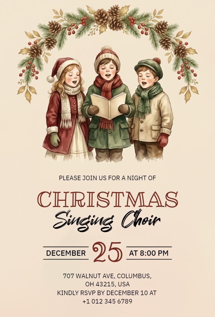 Festive Christmas Singing Choir Celebration Invitation Template