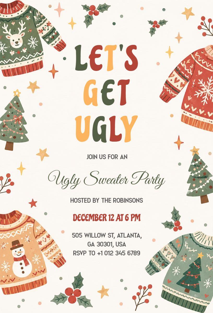 Festive Christmas Ugly Sweater Party Invitation Template