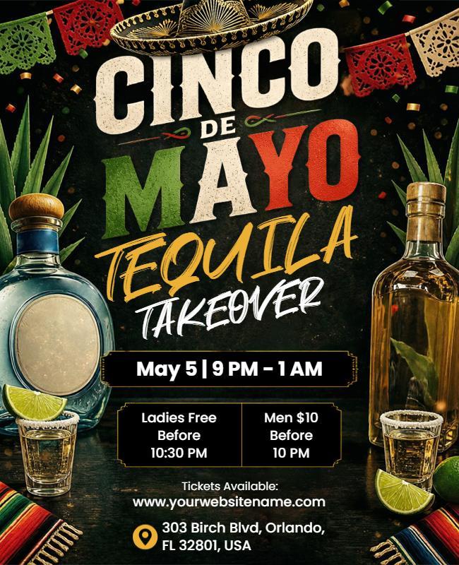 Festive Cinco De Mayo Tequila Takeover Celebration Flyer Template