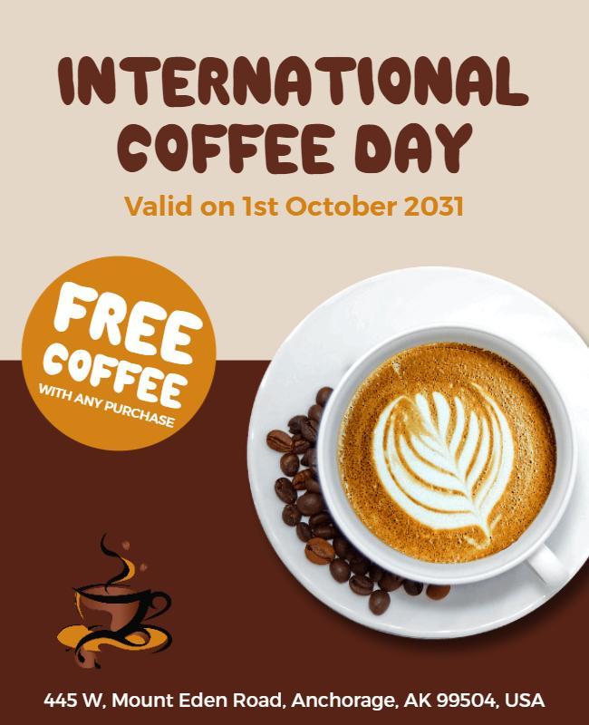 Festive Coffee Day Celebration with Free Offer Poster Template