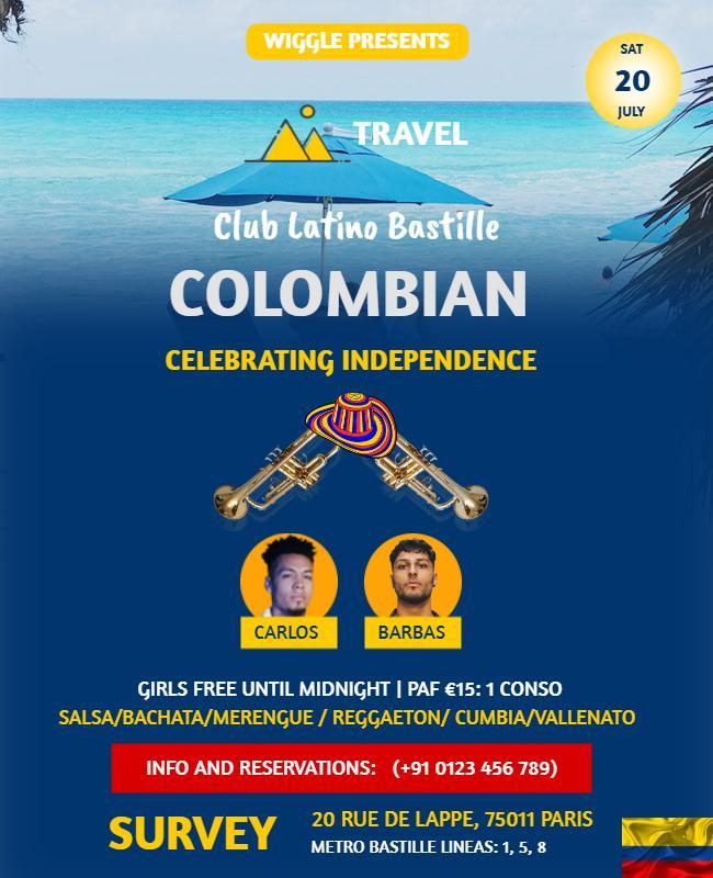 Festive Colombian Independence Celebration Night Party Poster Template