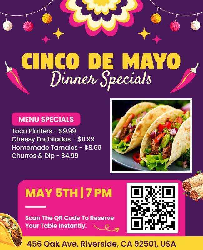 Festive Colorful Cinco de Mayo Dinner Specials Poster Template