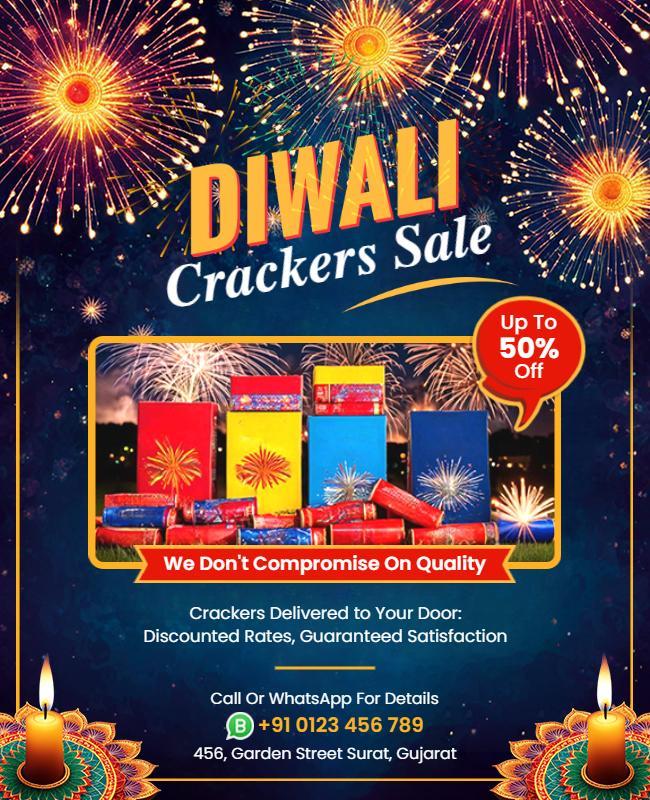 Festive Colorful Diwali Crackers Sale Poster Template