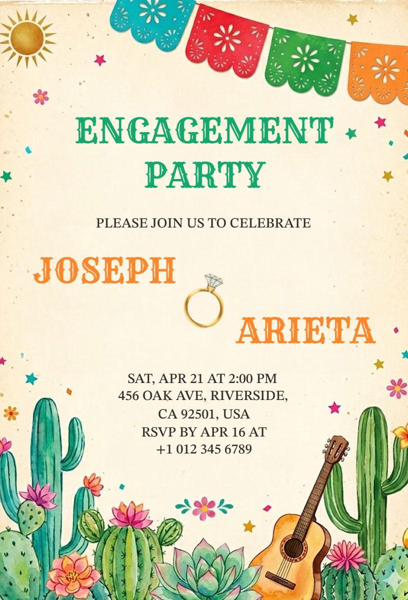 Festive Colorful Engagement Party Fiesta Invitation Template