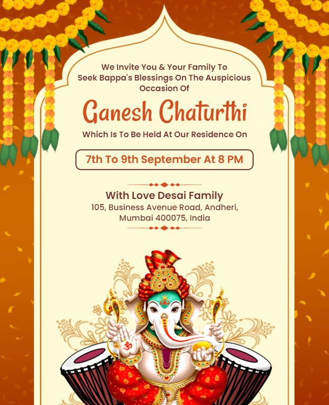 Festive Colorful Ganesh Chaturthi Celebration Invitation Poster Template