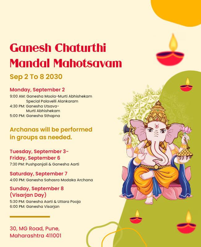 Festive Colorful Ganesh Chaturthi Celebration Schedule Poster Template