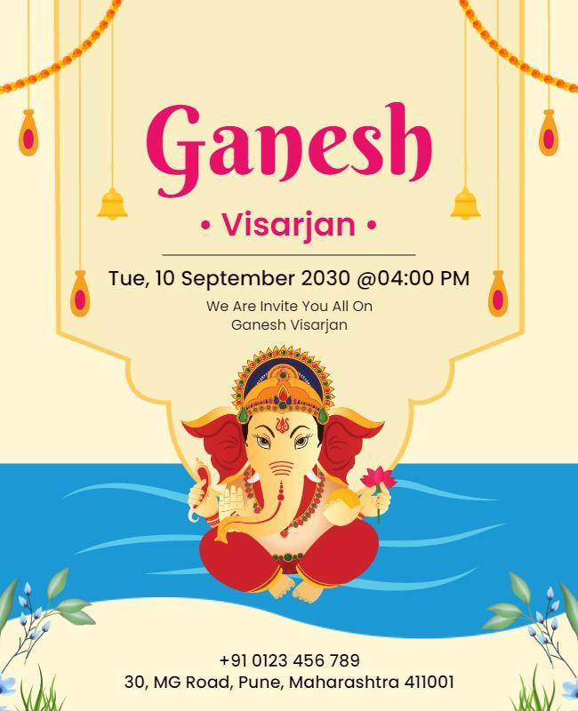Festive Colorful Ganesh Visarjan Invitation Poster Template