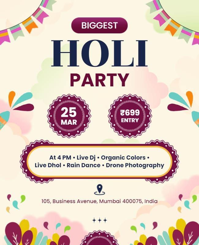 Festive Colorful Holi Celebration Party Poster Template